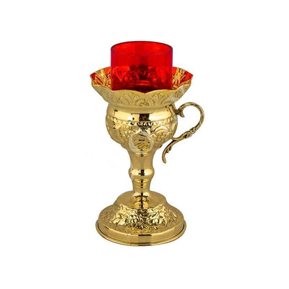 Christian Brass Table Oil Vigil Lamp with Cross, Hand-painted Prayer Standing Oil Lamp, Orthodox Oil Candle w/ glass cup, religious decor - TheHolyArt