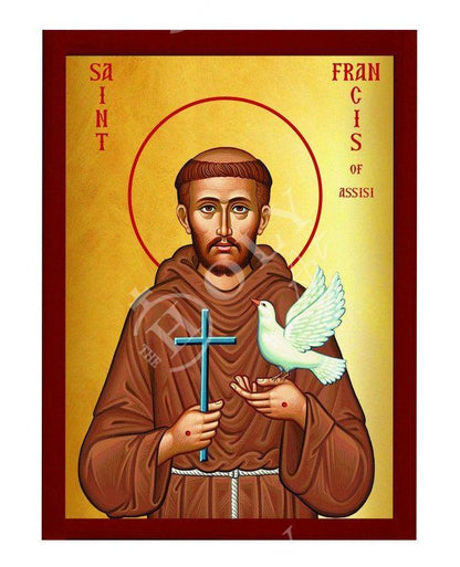 Saint Francis of Assisi icon, Handmade Greek Orthodox Catholic icon of St Francis, Byzantine art wall hanging icon on wood plaque decor gift - TheHolyArt