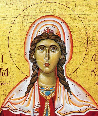 Saint Lucy icon, Handmade Greek Catholic Orthodox icon of St Lucy / Loukia of Syracuse, Byzantine art wall hanging wood plaque, religious gift - TheHolyArt
