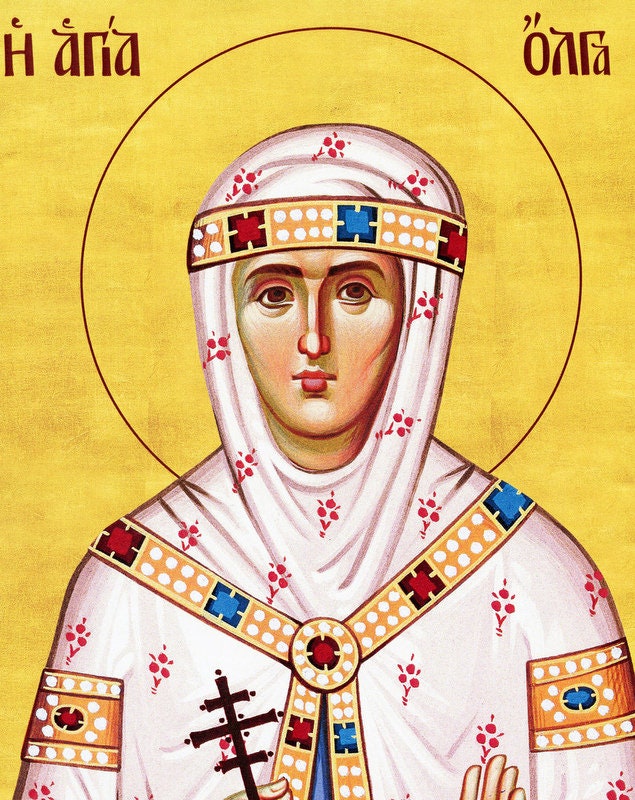 Saint Olga icon, Handmade Greek Orthodox icon of St Olga of Kiev, Byzantine art wall hanging icon on wood plaque, religious gift decor TheHolyArt