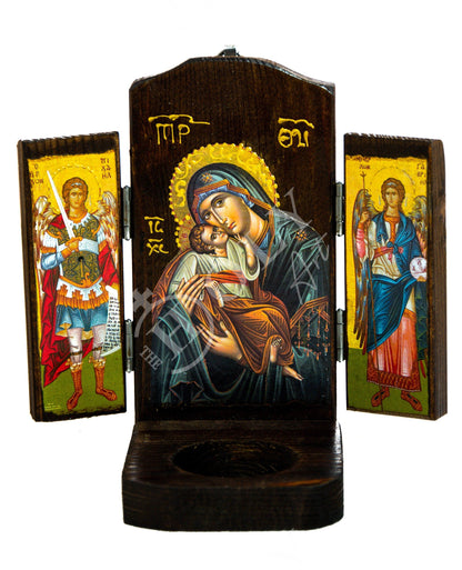 Iconostasis Triptych Virgin Mary icon Archangel Michael icon Archangel Gabriel icon Handmade Mount Athos Orthodox shrine Byzantine altar - TheHolyArt