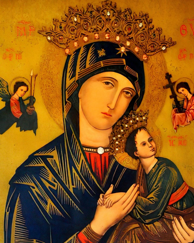 Our Lady of Perpetual Help icon, Handmade Greek Orthodox Icon of Virgin Mary, Mother of God Byzantine art wall hanging plaque religious gift TheHolyArt