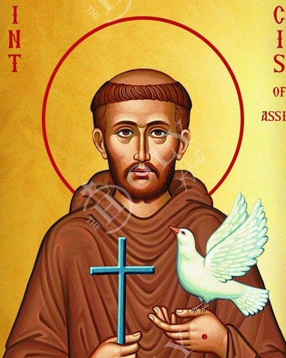 Saint Francis of Assisi icon, Handmade Greek Orthodox Catholic icon of St Francis, Byzantine art wall hanging icon on wood plaque decor gift - TheHolyArt