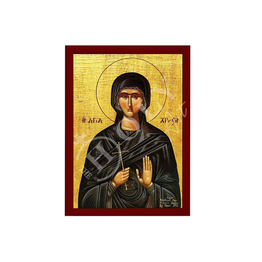 Saint Chryssi icon, Handmade Greek Orthodox icon of St Chryssi the Martyr, Byzantine art wall hanging wood plaque, religious gift decor - TheHolyArt