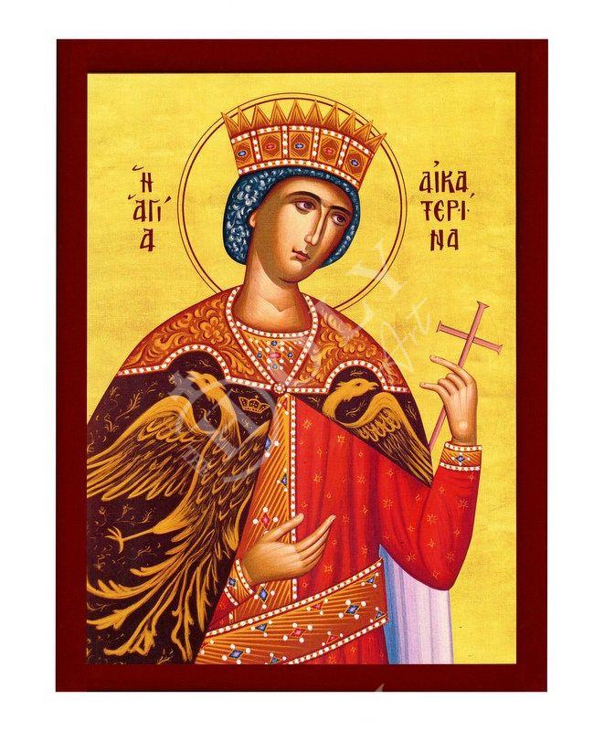 Saint Catherine icon, Handmade Greek Orthodox icon of St Katherine, Byzantine art wall hanging icon plaque, religious gift decor TheHolyArt