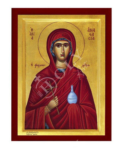 Saint Anastasia icon, Handmade Greek Orthodox icon of St Anastasia of Sirmium, Byzantine art wall hanging icon wood plaque, religious gift - TheHolyArt