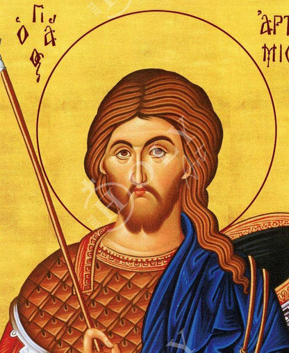 Saint Artemios icon, Handmade Greek Orthodox icon of St Artemius of Antioch, Byzantine art wall hanging icon wood plaque, religious gift - TheHolyArt