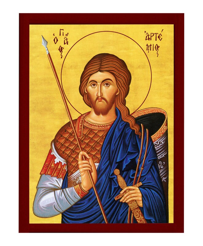 Saint Artemios icon, Handmade Greek Orthodox icon of St Artemius of Antioch, Byzantine art wall hanging icon wood plaque, religious gift TheHolyArt