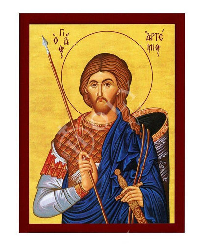 Saint Artemios icon, Handmade Greek Orthodox icon of St Artemius of Antioch, Byzantine art wall hanging icon wood plaque, religious gift - TheHolyArt