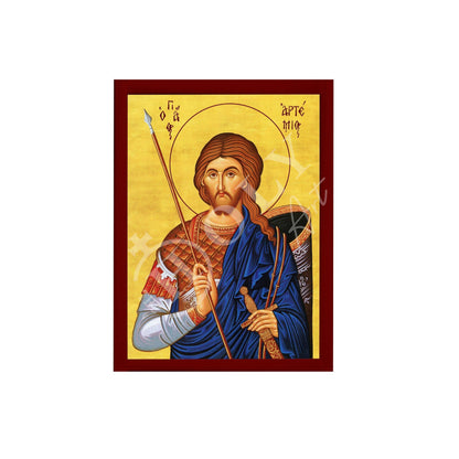 Saint Artemios icon, Handmade Greek Orthodox icon of St Artemius of Antioch, Byzantine art wall hanging icon wood plaque, religious gift - TheHolyArt