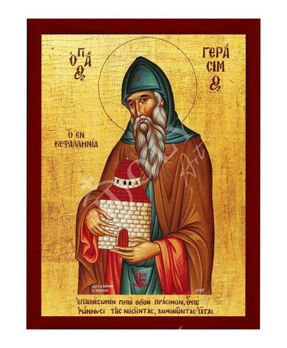 Saint Gerasimos icon, Handmade Greek Orthodox icon of St Gerasimus of Kefalonia, Byzantine art wall hanging on wood plaque, religious decor - TheHolyArt
