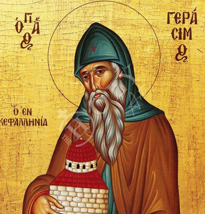 Saint Gerasimos icon, Handmade Greek Orthodox icon of St Gerasimus of Kefalonia, Byzantine art wall hanging on wood plaque, religious decor - TheHolyArt