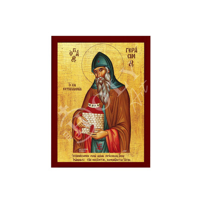 Saint Gerasimos icon, Handmade Greek Orthodox icon of St Gerasimus of Kefalonia, Byzantine art wall hanging on wood plaque, religious decor - TheHolyArt