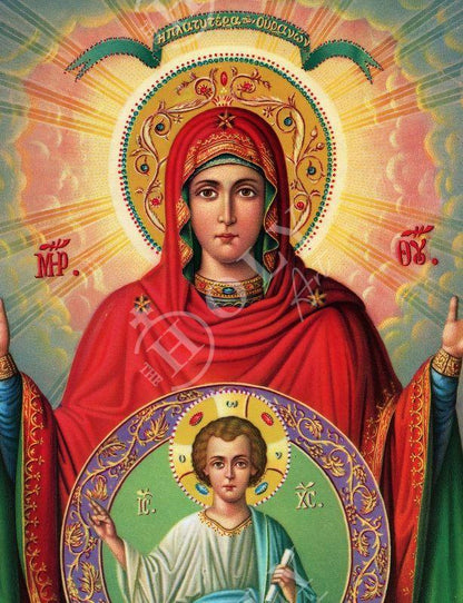 Virgin Mary icon Panagia Platytera, Handmade Greek Orthodox icon of Theotokos Byzantine art wall hanging wood plaque religious gift - TheHolyArt