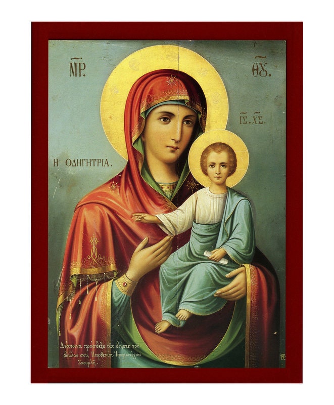 Virgin Mary icon Panagia Odigitria, Handmade Greek Orthodox Icon, Mother of God Byzantine art, Theotokos wall hanging wood plaque gift idea TheHolyArt