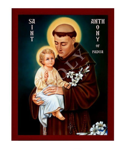 Saint Anthony of Padua icon, Handmade Greek Christian Catholic icon of Saint Anthony of Lisbon, Religious art wall hanging wood plaque gift - TheHolyArt