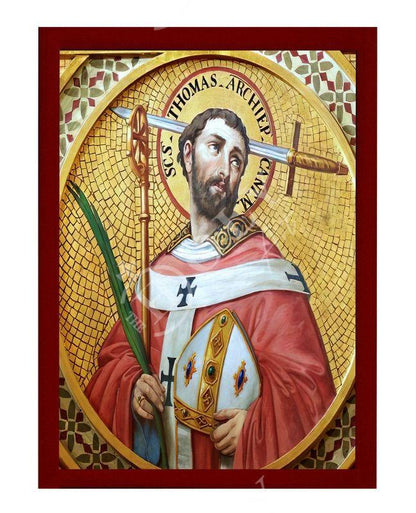 Saint Thomas of Becket icon, Handmade Greek Christian Catholic icon Saint Thomas of Canterbury, Religious art wall hanging wood plaque gift - TheHolyArt