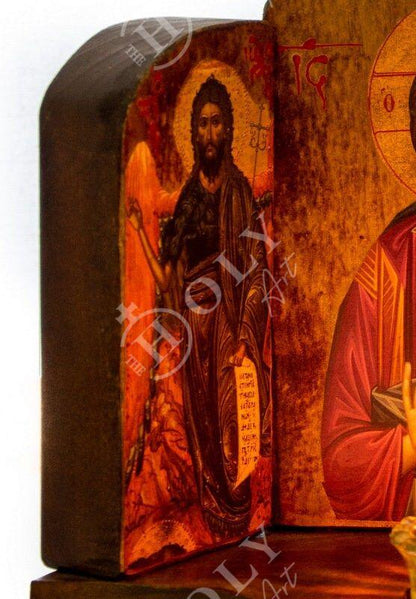 Christian Iconostasis with Jesus Christ St John Forerunner Virgin Mary Handmade Mount Athos wooden Altar Orthodox Icon religious plaque gift - TheHolyArt