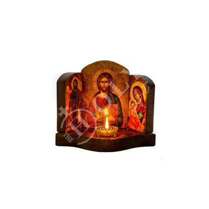 Christian Iconostasis with Jesus Christ St John Forerunner Virgin Mary Handmade Mount Athos wooden Altar Orthodox Icon religious plaque gift - TheHolyArt