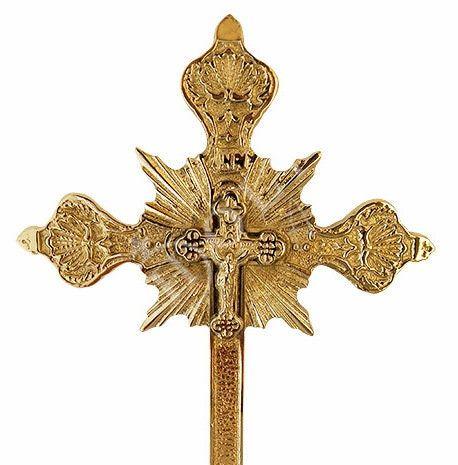 Standing Table Altar Crucifix, Jesus Christ Brass Blessing Cross, Handmade Greek Orthodox Byzantine Gold plated Holy Cross, religious gift TheHolyArt