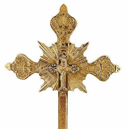 Standing Table Altar Crucifix, Jesus Christ Brass Blessing Cross, Handmade Greek Orthodox Byzantine Gold plated Holy Cross, religious gift - TheHolyArt