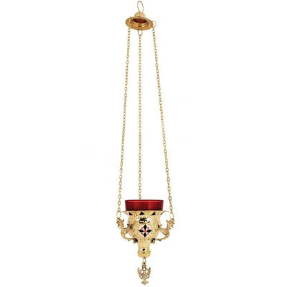Christian Brass Hanging Oil Vigil Lamp with Cross, Gold plated Prayer Hanging Oil Lamp, Orthodox Oil Candle with glass cup, religious decor - TheHolyArt