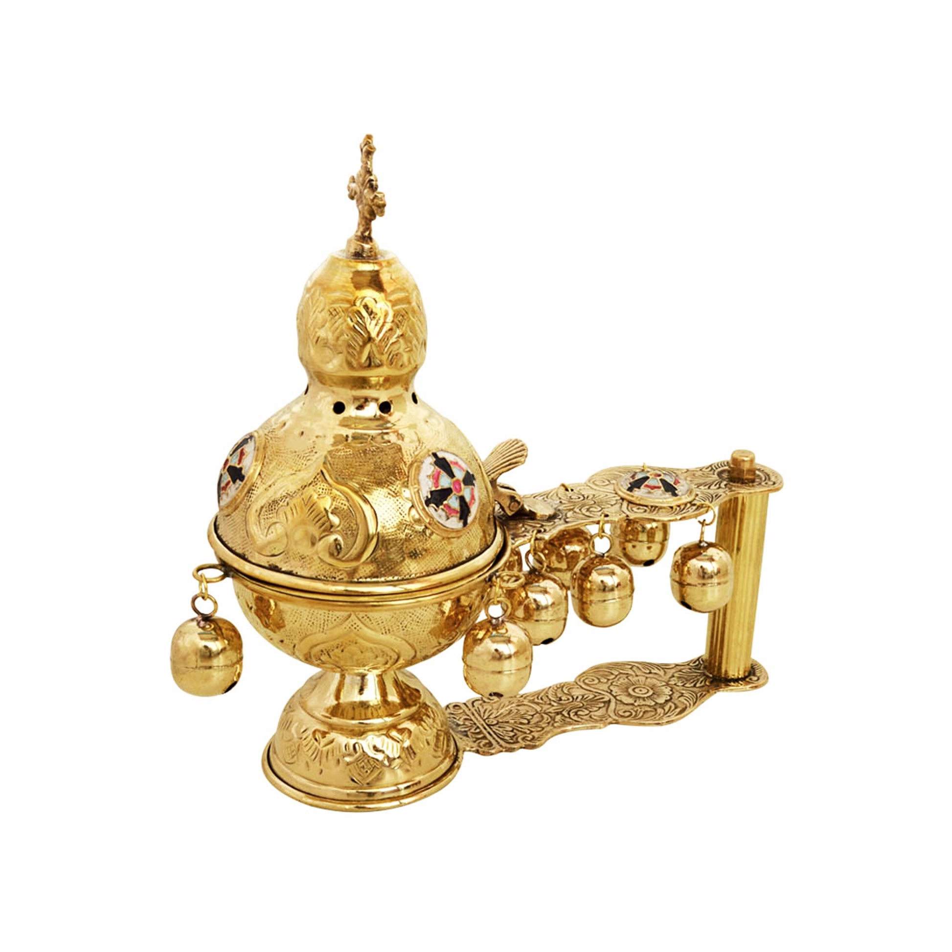 Christian Hand Gold plated Brass Resin Incense Burner Kantzia Greek Orthodox Thurible Incense holder Byzantine Censer Perfume burner gift TheHolyArt