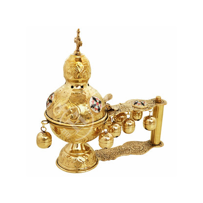 Christian Hand Gold plated Brass Resin Incense Burner Kantzia Greek Orthodox Thurible Incense holder Byzantine Censer Perfume burner gift - TheHolyArt