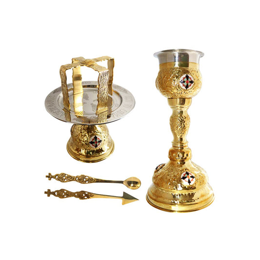 Handmade Church Altar Holy Communion Gold Plated Brass Holy Chalice Grail SET with Holy Disk Asterisk Holy Spear Holy Lavida religious gift TheHolyArt