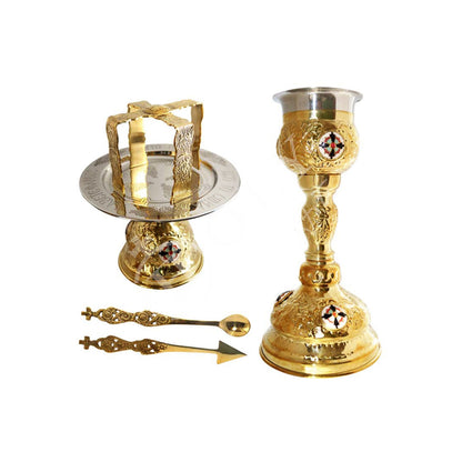 Handmade Church Altar Holy Communion Gold Plated Brass Holy Chalice Grail SET with Holy Disk Asterisk Holy Spear Holy Lavida religious gift - TheHolyArt
