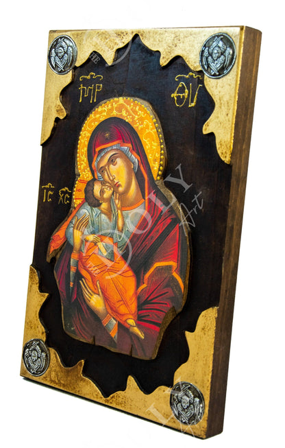 Virgin Mary icon Panagia Handmade Greek Christian Orthodox Icon gold paint Theotokos Mother of God Byzantine wall hanging wood plaque 38x25cm - TheHolyArt