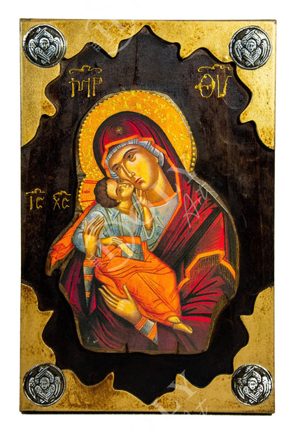 Virgin Mary icon Panagia Handmade Greek Christian Orthodox Icon gold paint Theotokos Mother of God Byzantine wall hanging wood plaque 38x25cm - TheHolyArt