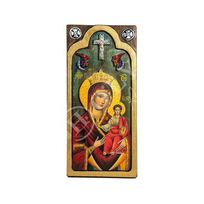 Virgin Mary icon Panagia Handmade Greek Christian Orthodox Icon Theotokos Mother of God Byzantine art wall hanging wood plaque gift 38x18cm - TheHolyArt