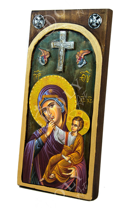 Virgin Mary icon Panagia Handmade Greek Christian Orthodox Icon Theotokos Mother of God Byzantine art wall hanging wood plaque gift - TheHolyArt