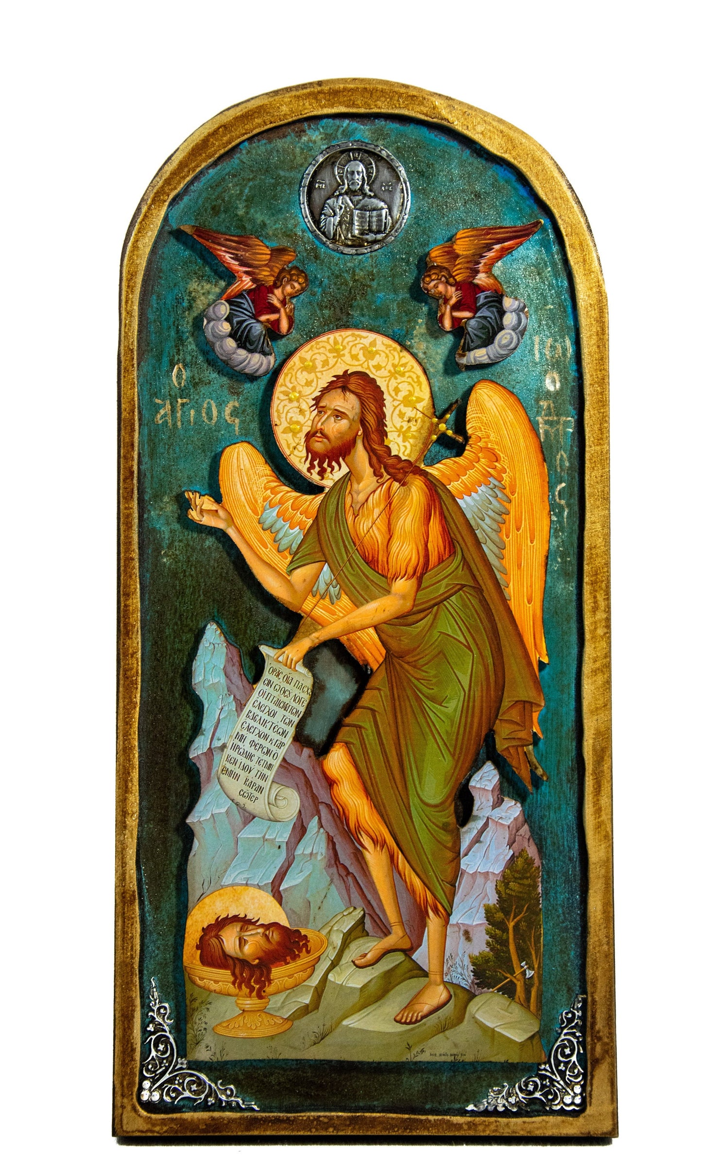 Saint John icon the Forerunner Baptist,  Handmade Greek Orthodox icon Byzantine wood plaque TheHolyArt