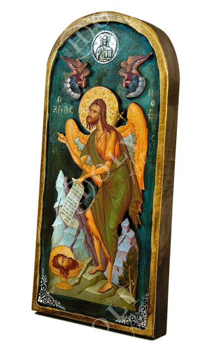 Saint John icon the Forerunner Baptist, Handmade Greek Orthodox icon Byzantine wood plaque - TheHolyArt