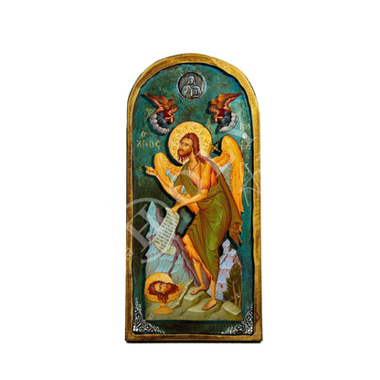 Saint John icon the Forerunner Baptist, Handmade Greek Orthodox icon Byzantine wood plaque - TheHolyArt