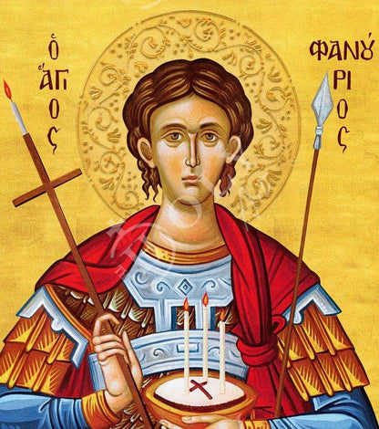 Saint Phanourios icon, Handmade Greek Orthodox icon St Fanourios, Byzantine art wall hanging wood plaque icon, religious gift - TheHolyArt