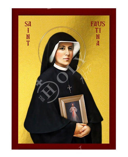 Saint Faustina icon, Handmade Greek Orthodox icon of St Faustina Kowalska Catholic Byzantine art wall hanging religious gift ideas - TheHolyArt
