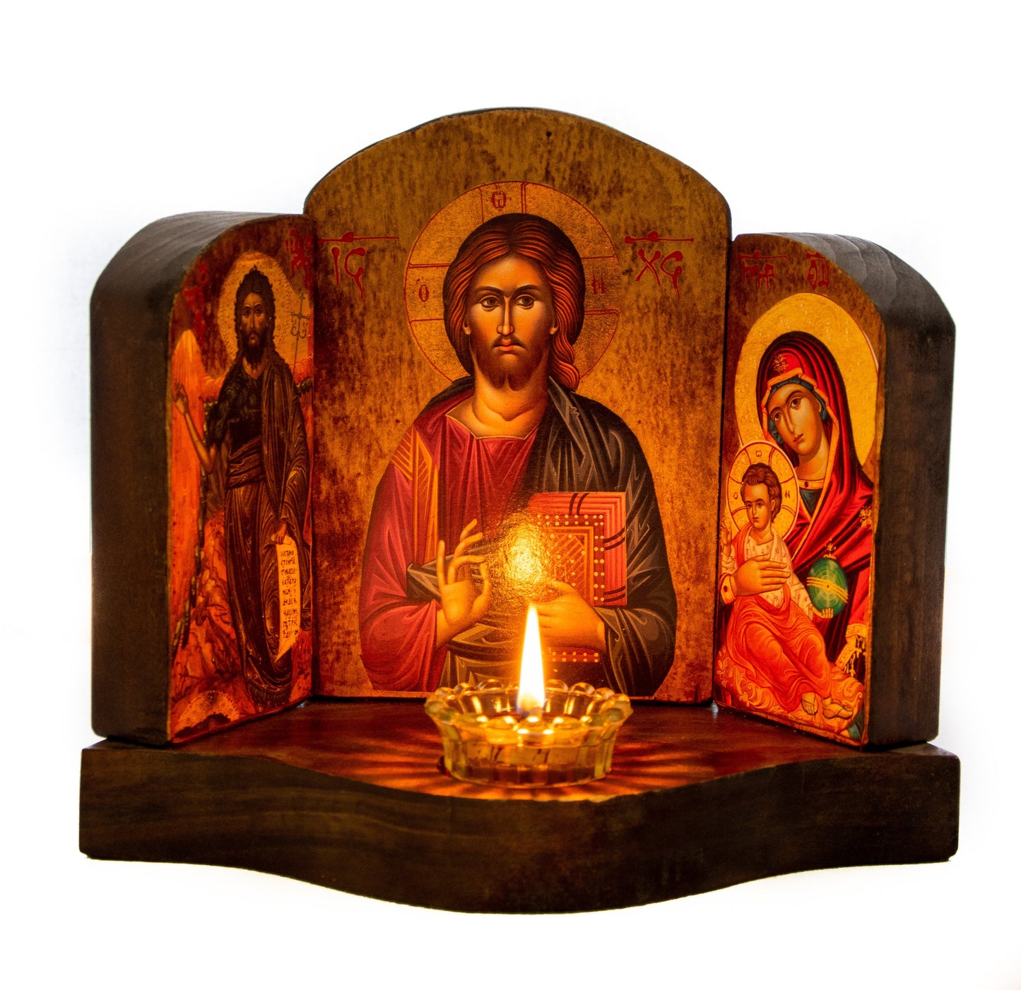 Christian Iconostasis with Jesus Christ St John Forerunner Virgin Mary Handmade Mount Athos wooden Altar Orthodox Icon religious plaque gift TheHolyArt