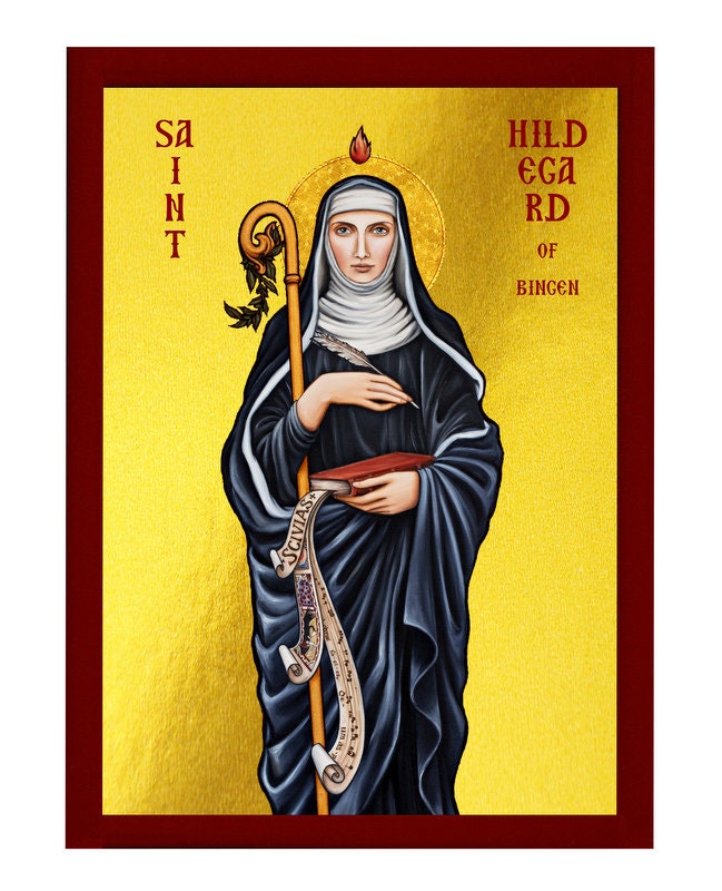 Saint Hildegard icon, Handmade Greek Catholic icon St Hildegard von Bingen, Byzantine art wall hanging on wood plaque, religious decor gift TheHolyArt
