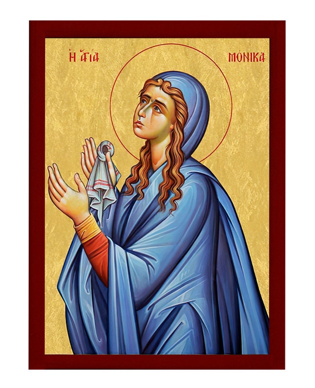 Saint Monica icon, Handmade Greek Catholic Orthodox icon of St Monica of Hippo, Byzantine art wall hanging wood plaque religious gift TheHolyArt