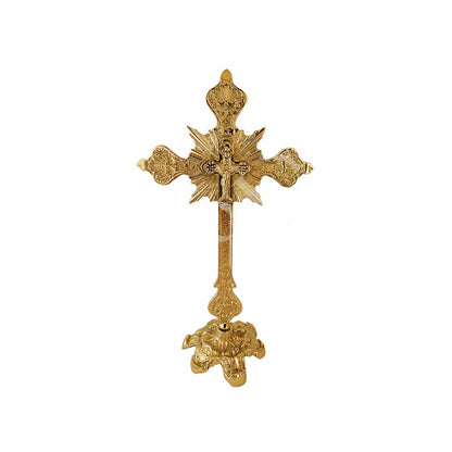 Standing Table Altar Crucifix, Jesus Christ Brass Blessing Cross, Handmade Greek Orthodox Byzantine Gold plated Holy Cross, religious gift - TheHolyArt
