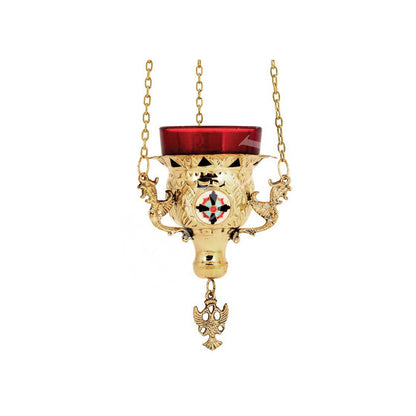 Christian Brass Hanging Oil Vigil Lamp with Cross, Gold plated Prayer Hanging Oil Lamp, Orthodox Oil Candle with glass cup, religious decor - TheHolyArt