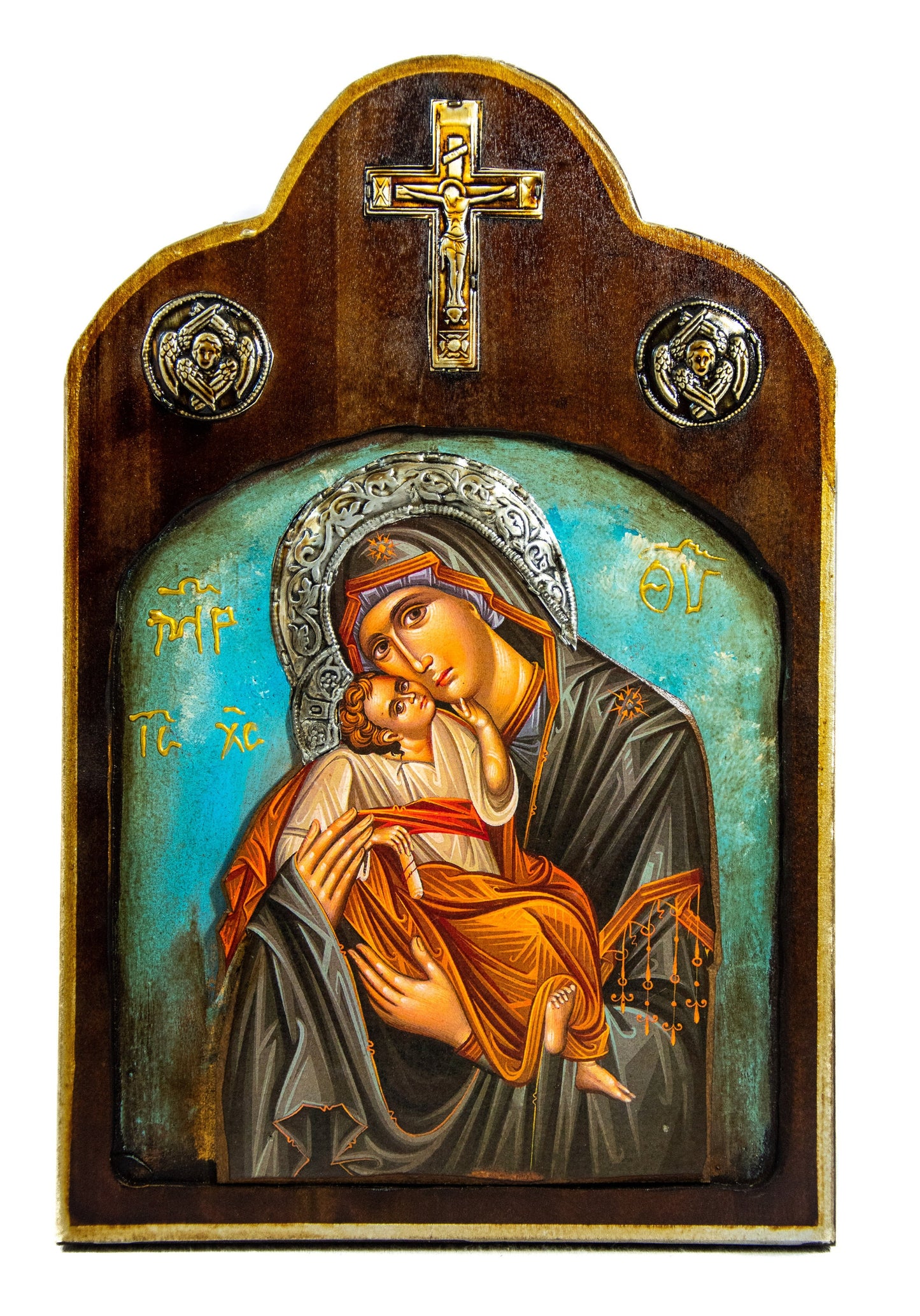 Virgin Mary icon Panagia Handmade Greek Christian Orthodox Icon Theotokos Mother of God Byzantine art wall hanging wood plaque gift 38x25cm TheHolyArt