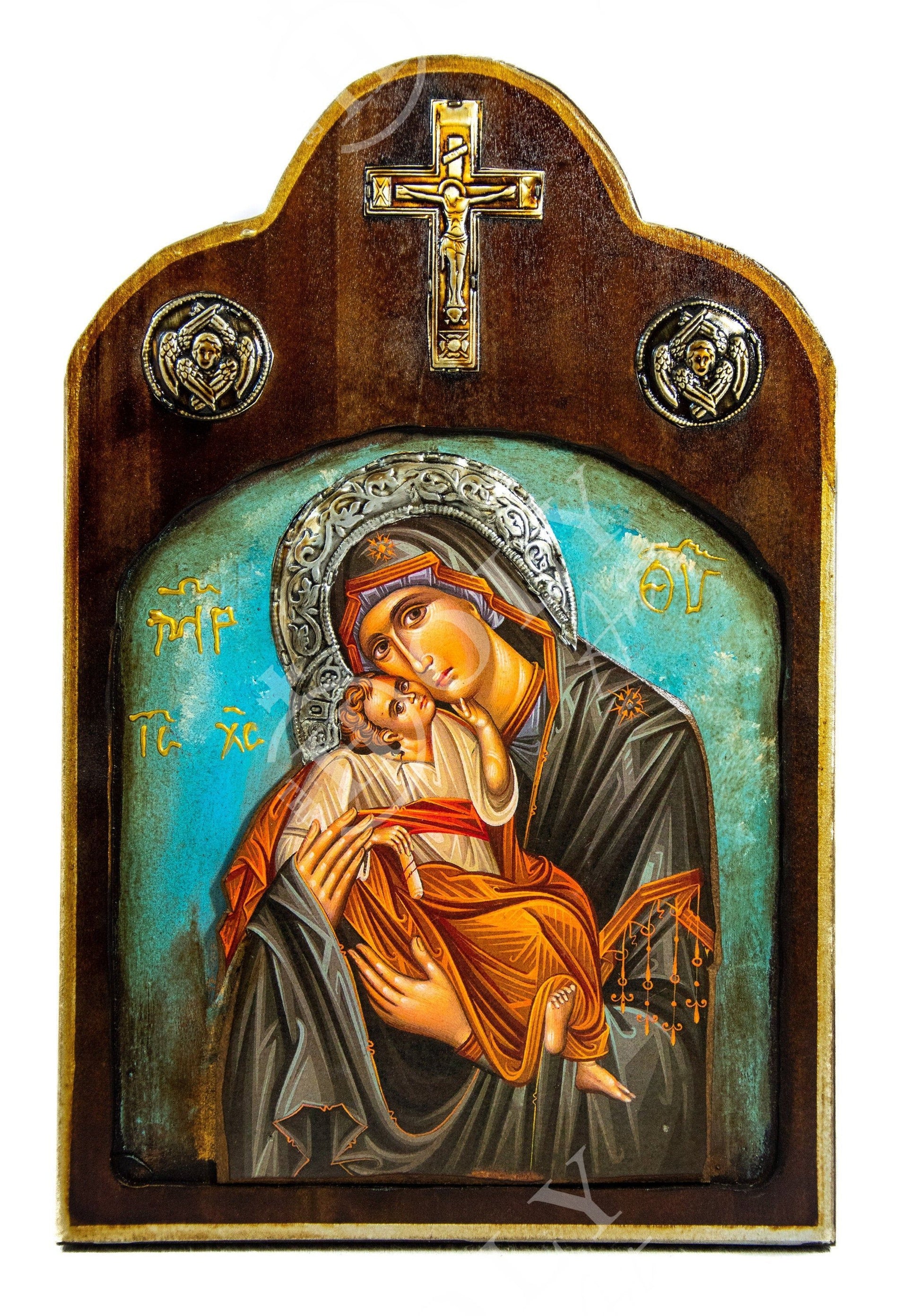 Virgin Mary icon Panagia Handmade Greek Christian Orthodox Icon Theotokos Mother of God Byzantine art wall hanging wood plaque gift 38x25cm TheHolyArt