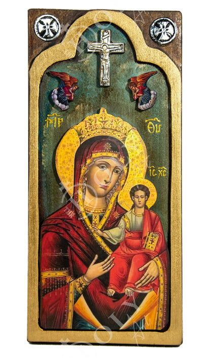 Virgin Mary icon Panagia Handmade Greek Christian Orthodox Icon Theotokos Mother of God Byzantine art wall hanging wood plaque gift 38x18cm - TheHolyArt