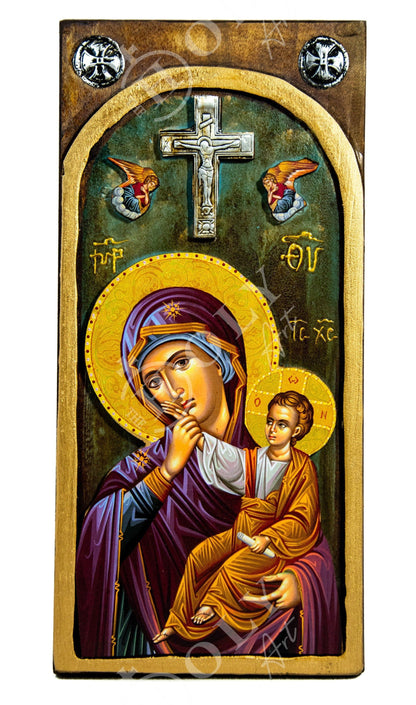 Virgin Mary icon Panagia Handmade Greek Christian Orthodox Icon Theotokos Mother of God Byzantine art wall hanging wood plaque gift - TheHolyArt