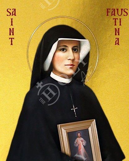 Saint Faustina icon, Handmade Greek Orthodox icon of St Faustina Kowalska Catholic Byzantine art wall hanging religious gift ideas - TheHolyArt