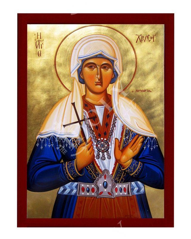 Saint Chryse icon, Handmade Greek Catholic Orthodox icon of St Zlata of Meglen Byzantine art wall hanging wood plaque religious gift TheHolyArt